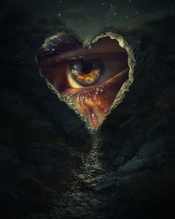 Surreal heart-shaped opening in